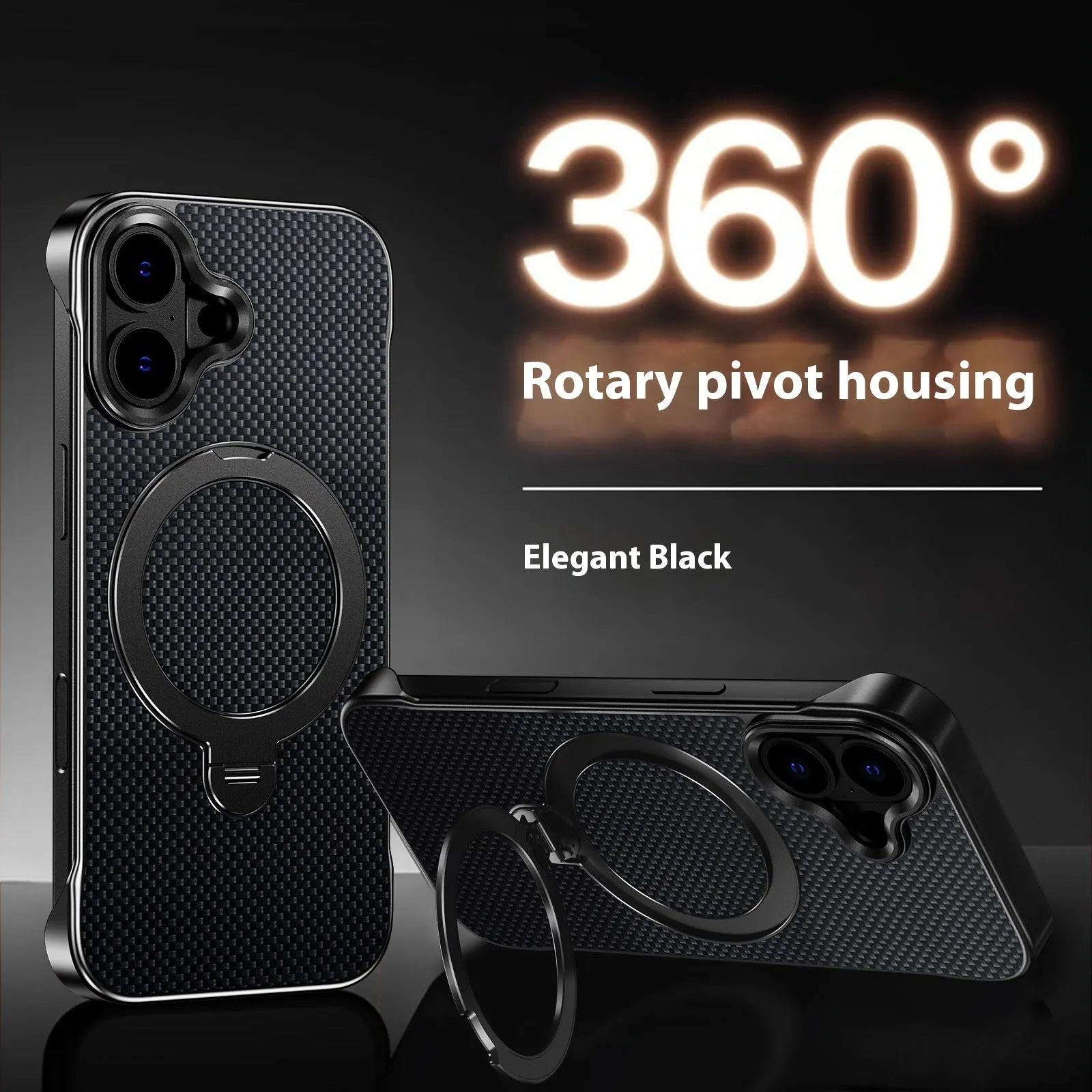 Black aramid fiber frameless phone case with bracket for iPhone 15 Pro Max