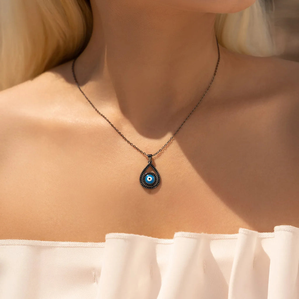 S925 sterling silver funny ghost big eye necklace women dark series clavicle chain silver tone