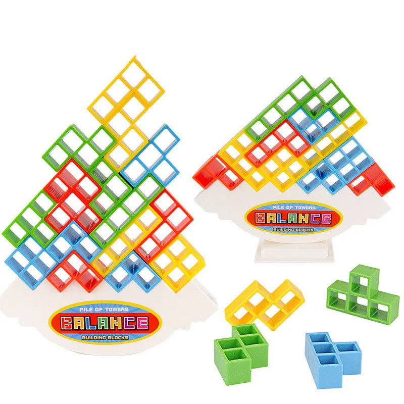 Plastic balance stacking game with 16 colourful blocks on chassis base for kids age 3+