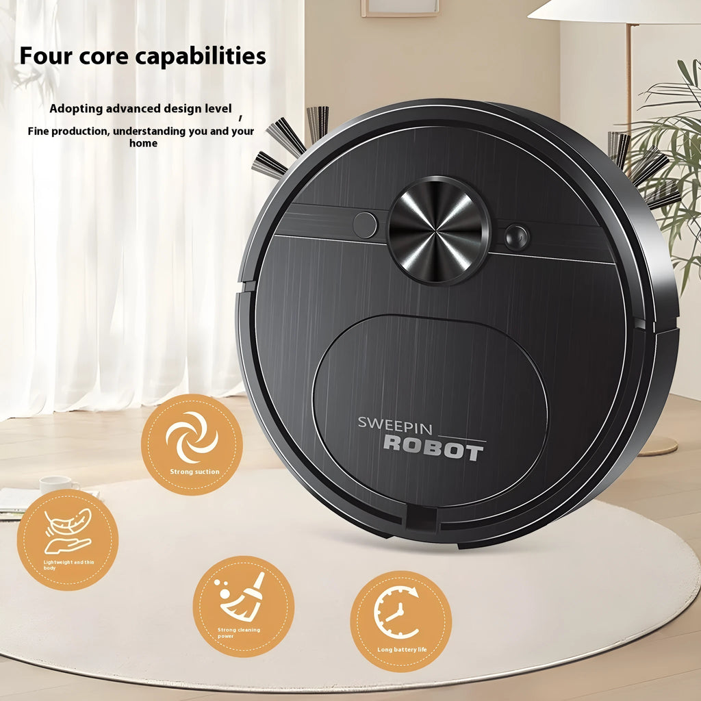 White or black 3-in-1 robotic floor cleaner with vacuum, sweep, and mop functions