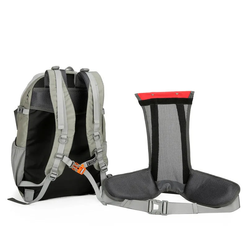 New outdoor 40L unisex large capacity backpack in black with curved shoulder straps and waterproof fabric