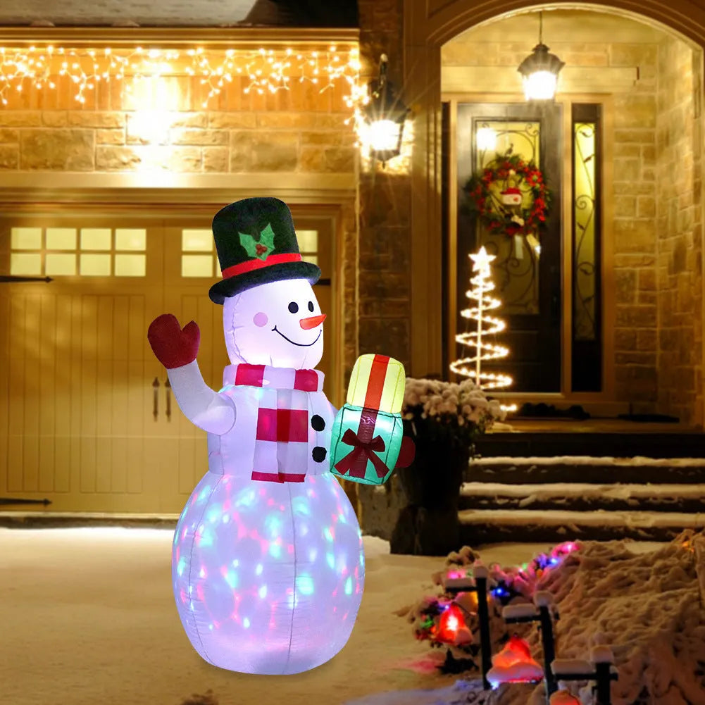 Glowing LED inflatable Christmas decoration showing Santa, tree, or snowman for outdoor garden use