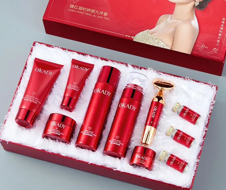 10-piece high-end water and lotion facial care set with cleanser toner essence eye cream beauty cream face cream and foundation