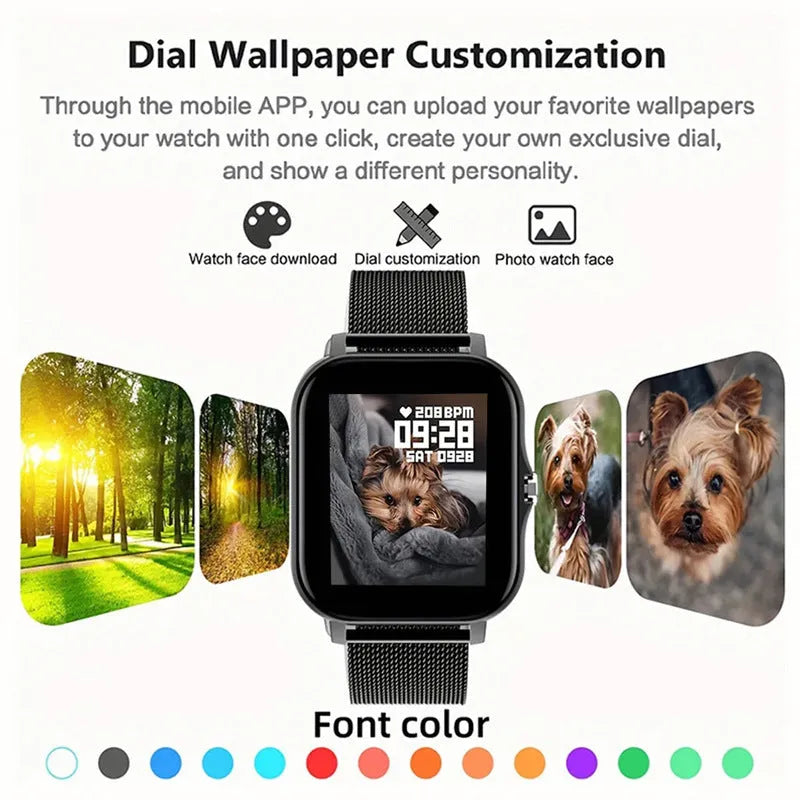 1.44-inch touchscreen smart watch with silicone strap showing Bluetooth calling and health monitoring features