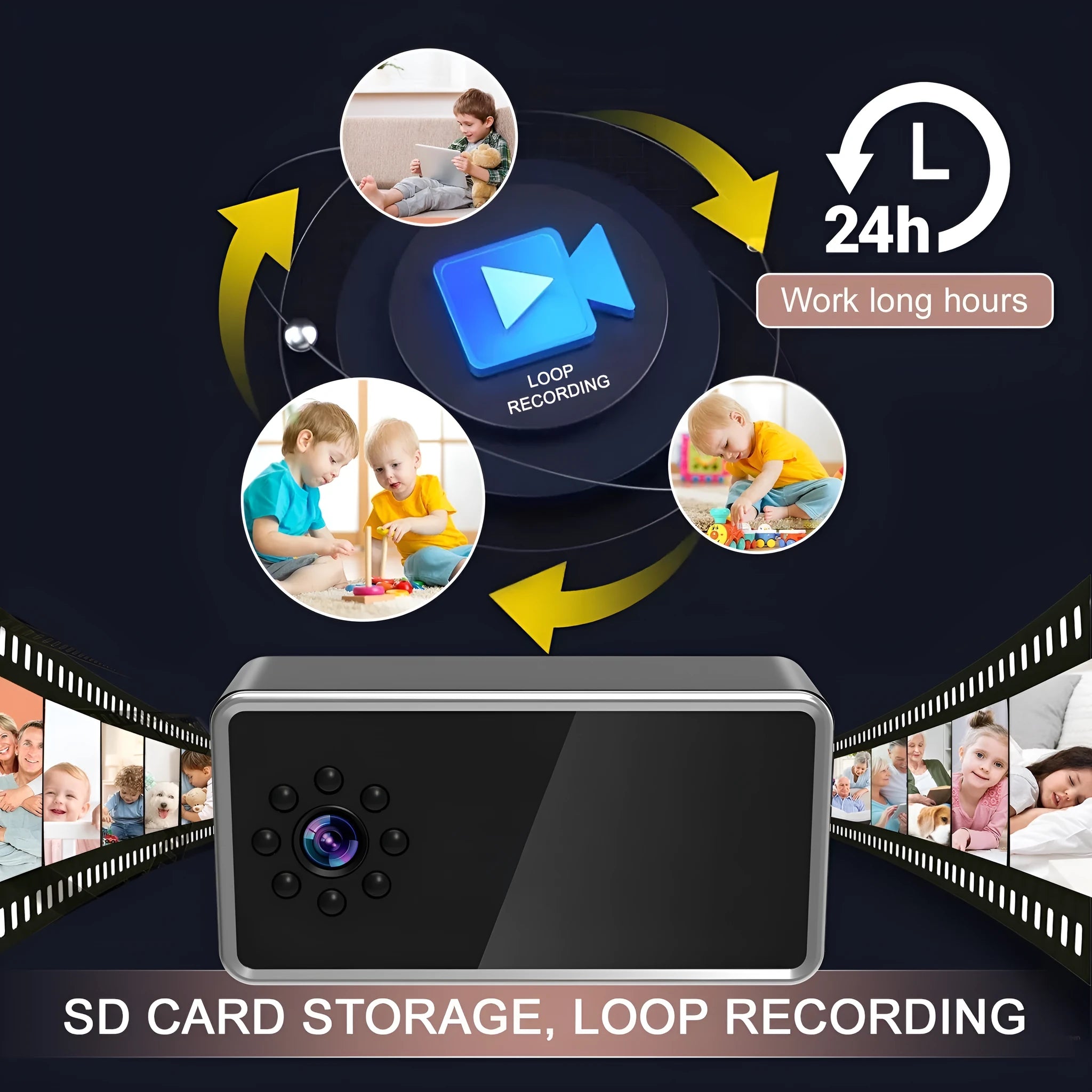 Wireless HD surveillance camera with compact dimensions for indoor security monitoring