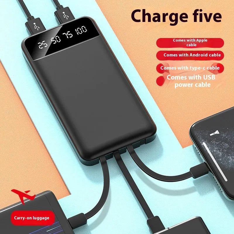 20000 mAh power bank with optional USB cable in black, white or red colours