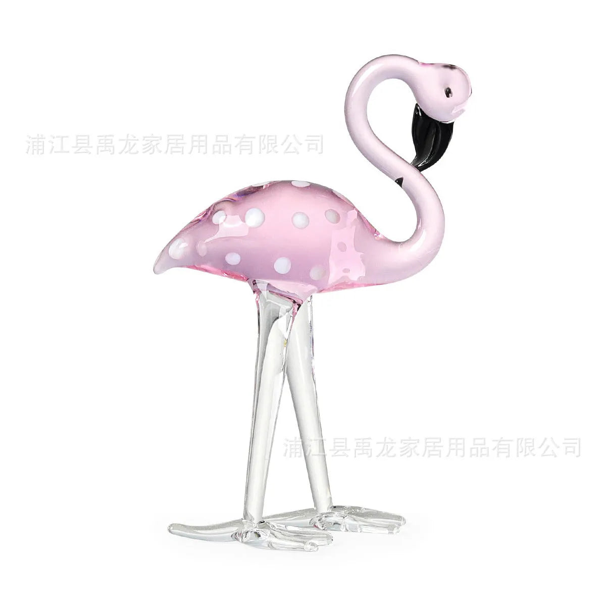 Pink and white crystal flamingo decorative ornament on a table, showing modern simple style.