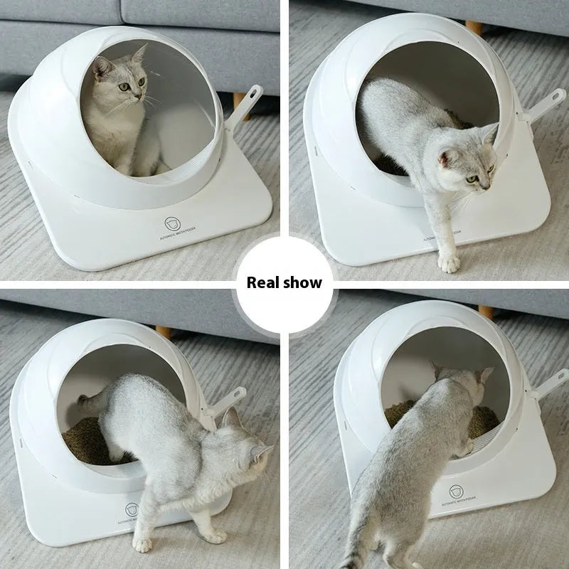 Large fully enclosed cat litter box in Ariston colour, showing covered design and deodorising feature.