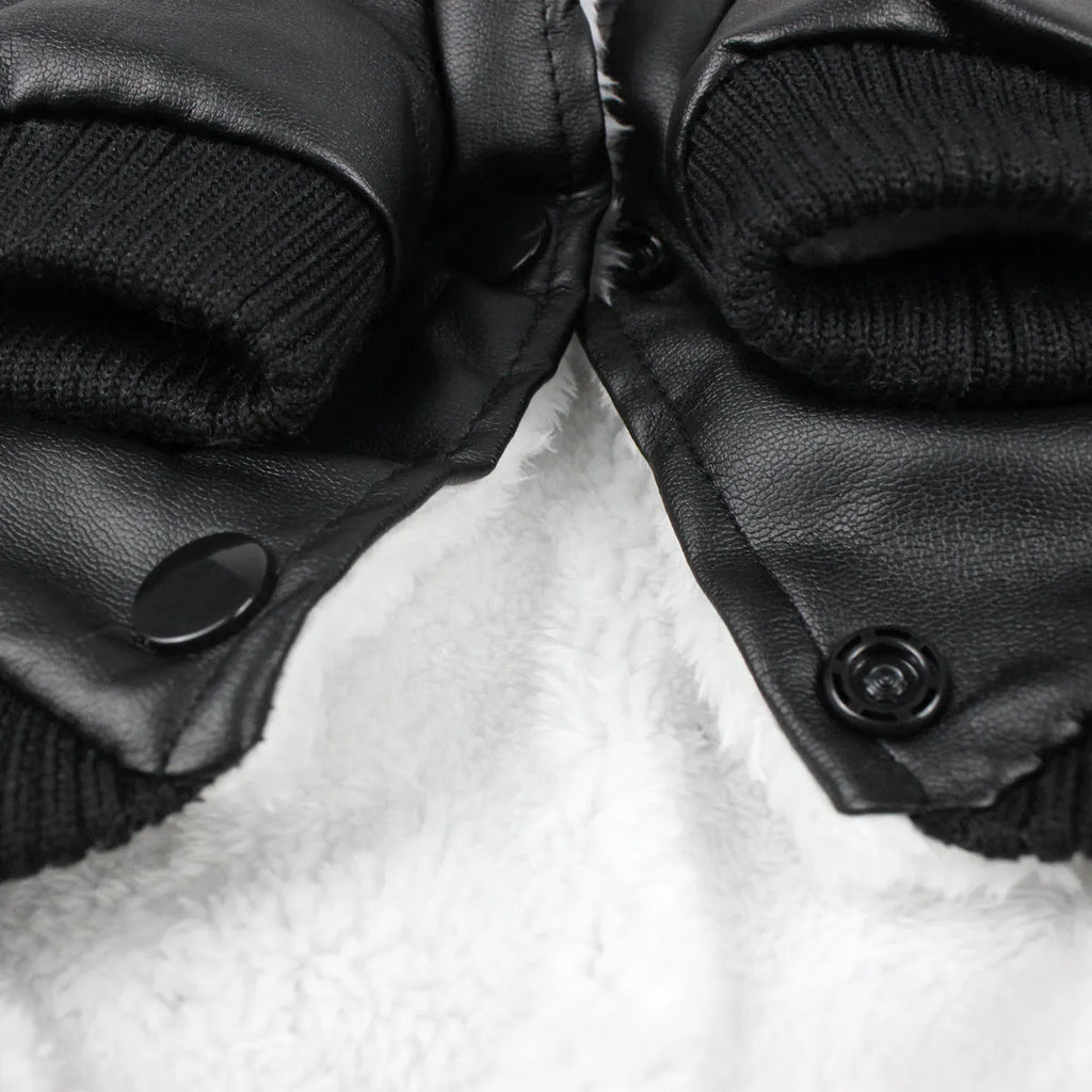 British style leather dog coat with fur collar in black or wine red for autumn and winter