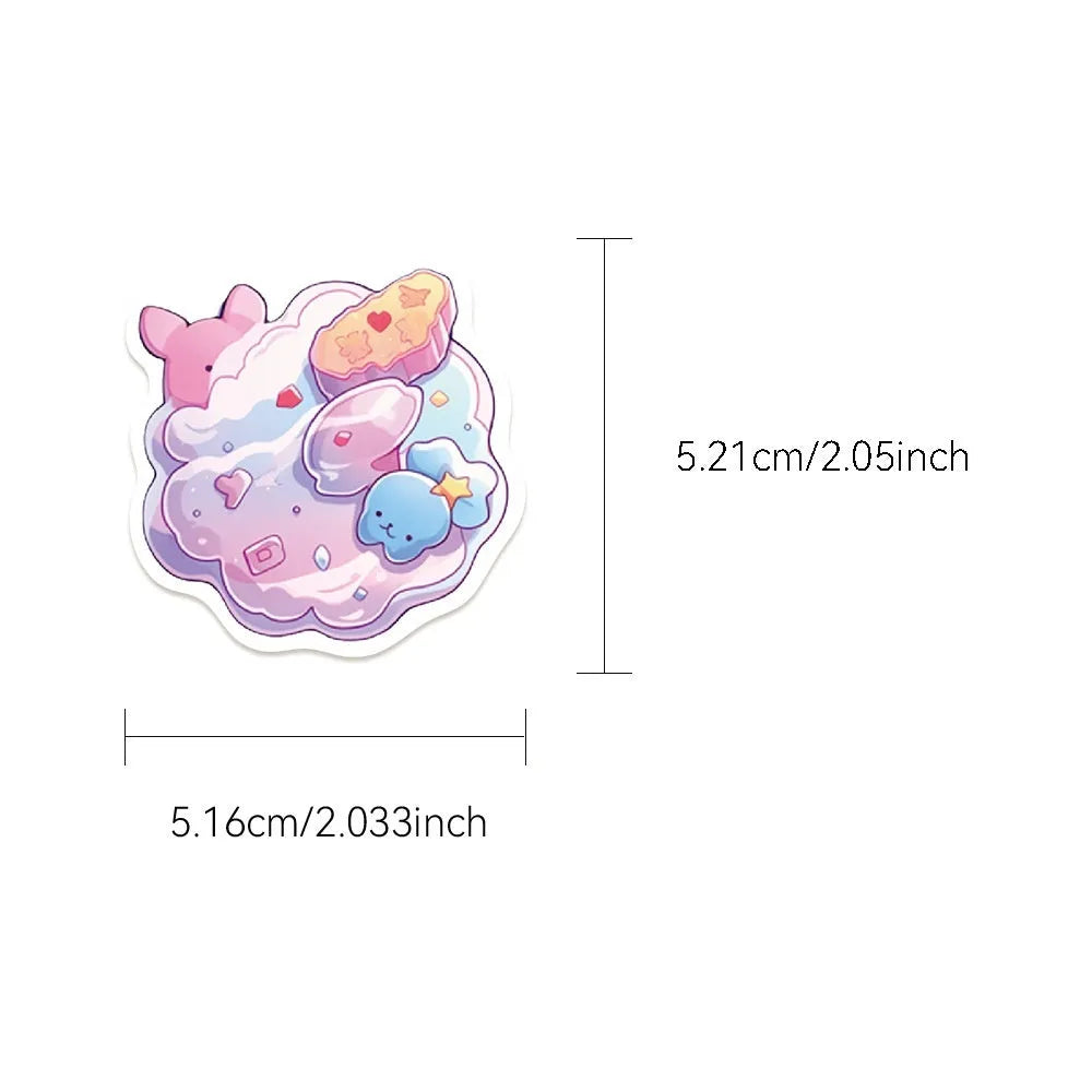 Pack of 50 fresh candy small object decorative waterproof stickers, each measuring between 4 and 7 cm.