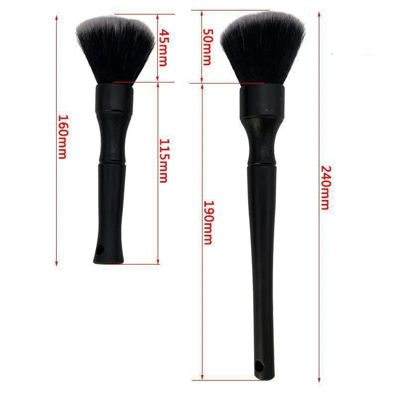 Black car detailing brush with super soft pig hair bristles shown in two sizes: 240mm and 160mm.