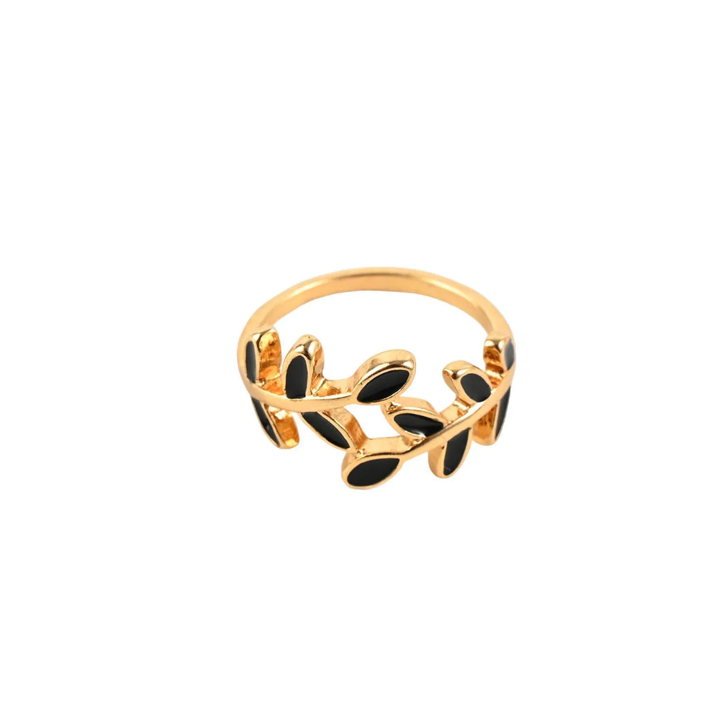 Gold-coloured acrylic leaf geometric ring for women with electroplated finish
