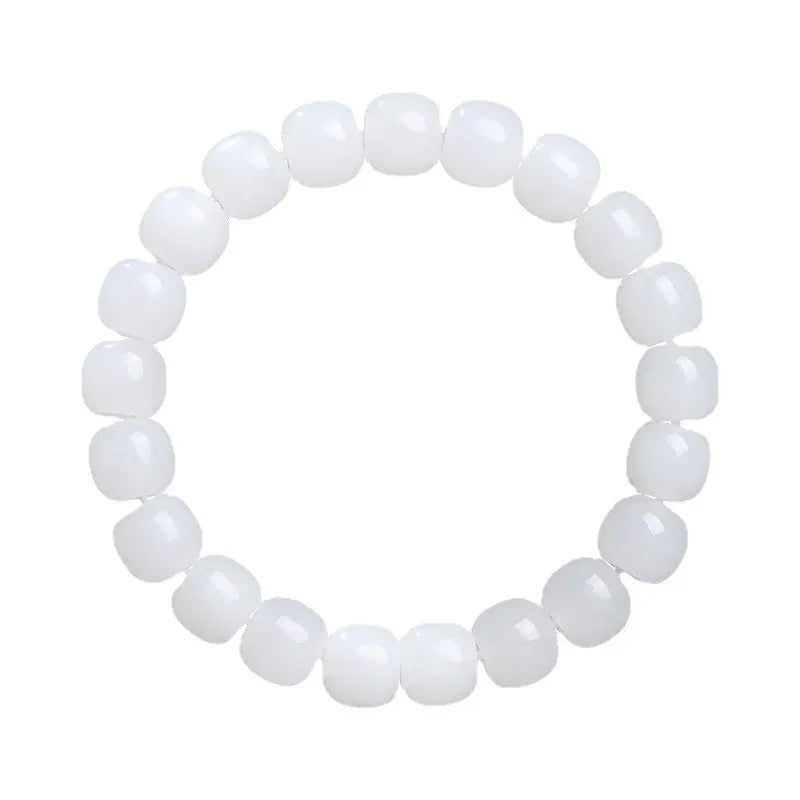 White jade barrel beads bracelet on wrist, Hetian jade, unisex casual style