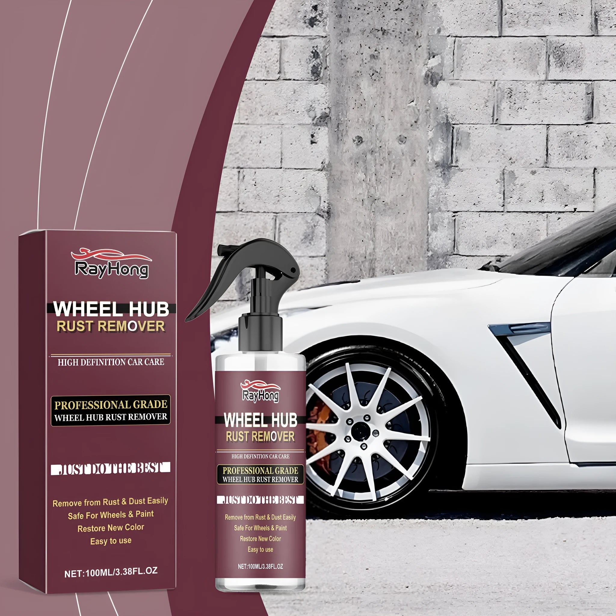 100ml car wheel hub rust remover in a pump spray bottle with citric acid formula for alloy wheels