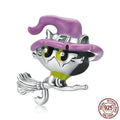 925 silver Halloween cat charm bead 1.4cm with hole for stringing on white background