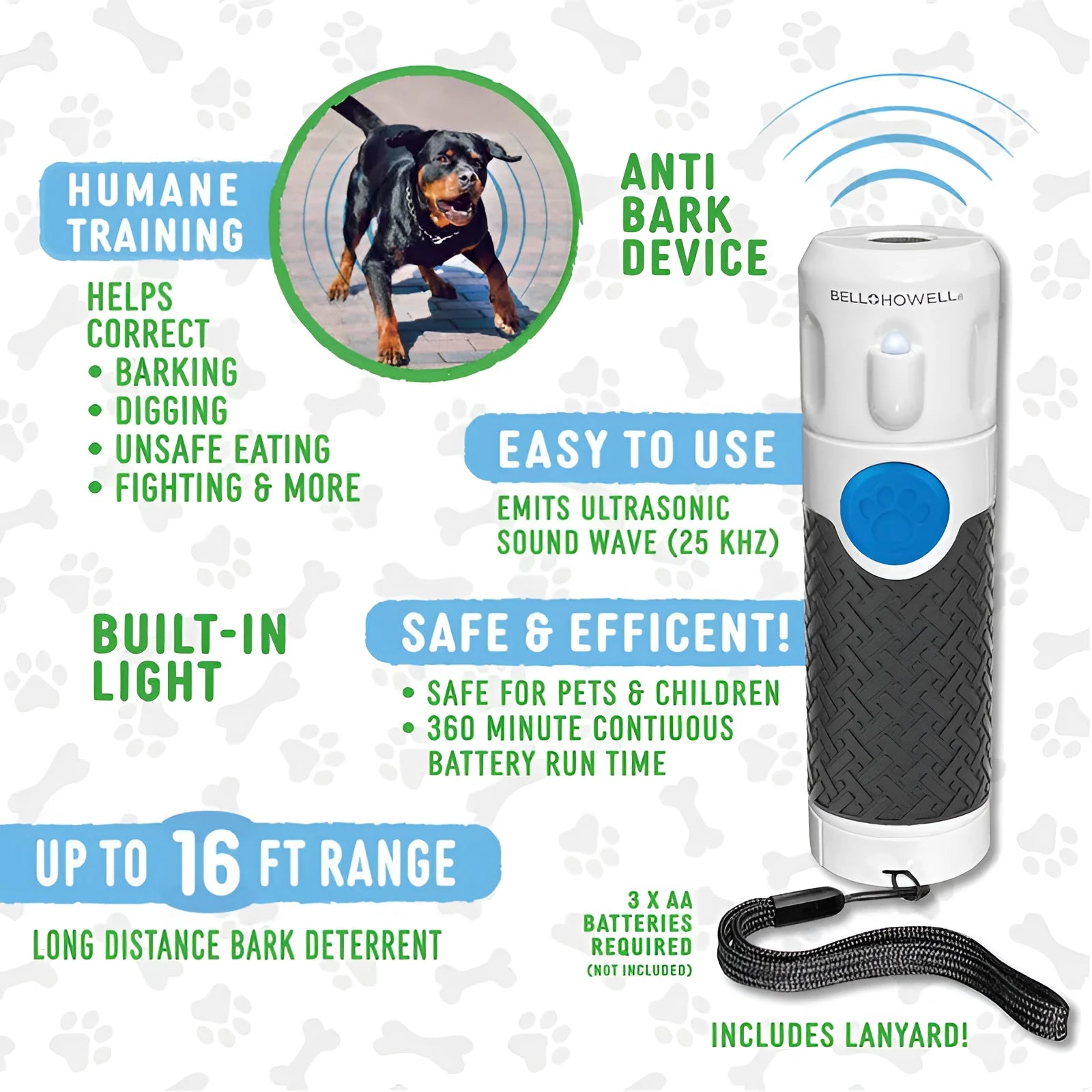 White ABS plastic handheld ultrasonic dog trainer device on a white background.