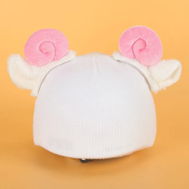 Plush fabric cartoon helmet hat decoration for ski helmets in multiple style variations