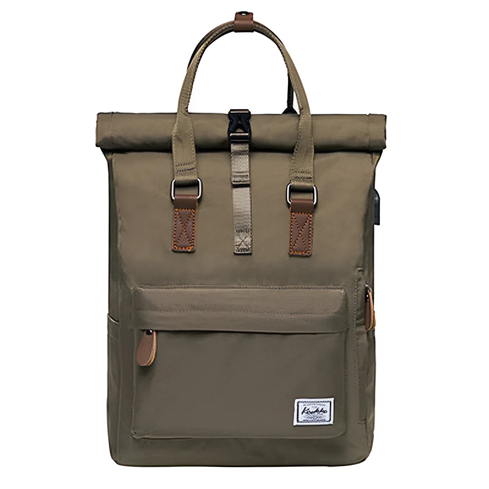 Casual black polyester backpack with a cover flap, shown with a laptop pocket and internal organisation.