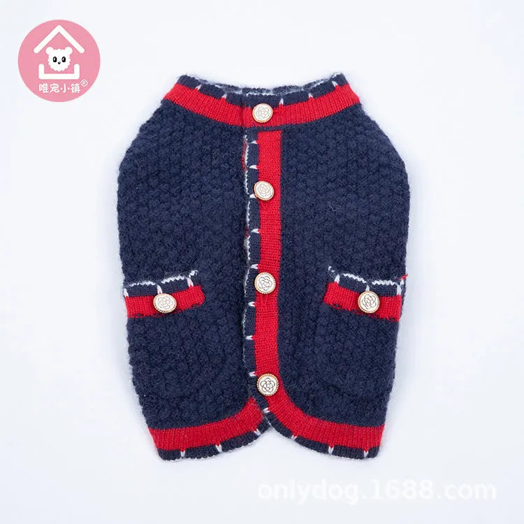Blue Bejirog wool sweater cardigan for pets in classic princess style with traditional design