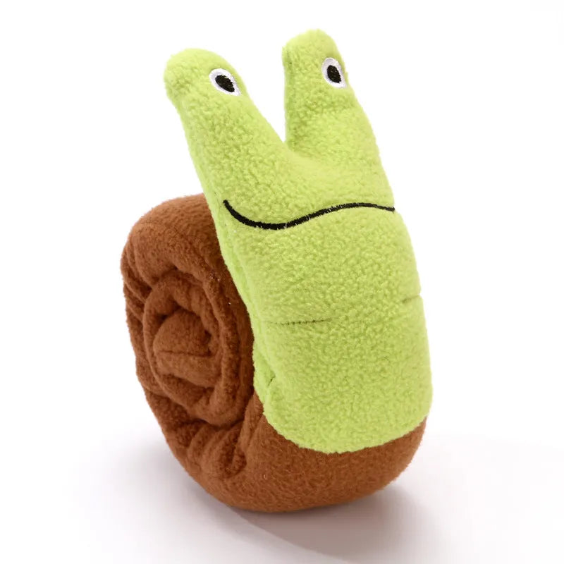 Squeak dog toy in snail shape with velvet texture for snuffle foraging and IQ training