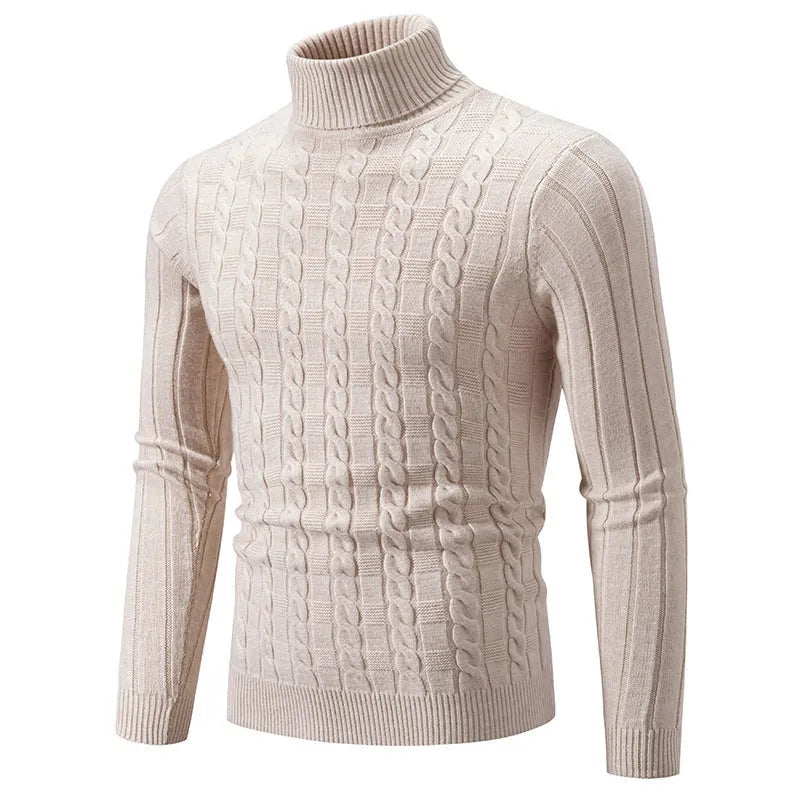 Men's slim twist turtleneck pullover in chenille fabric available in multiple colours