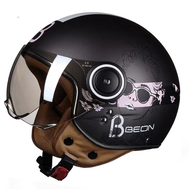 Retro style half helmet for battery cars in bright two-tone colour with lightweight ABS construction