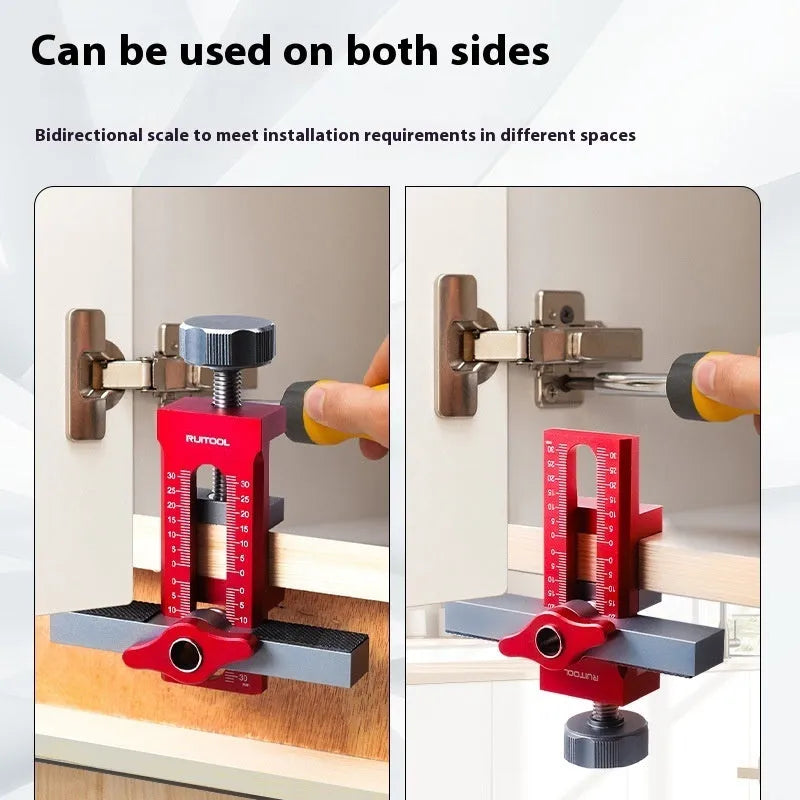 Aluminium alloy cabinet door installation aid for woodworking projects