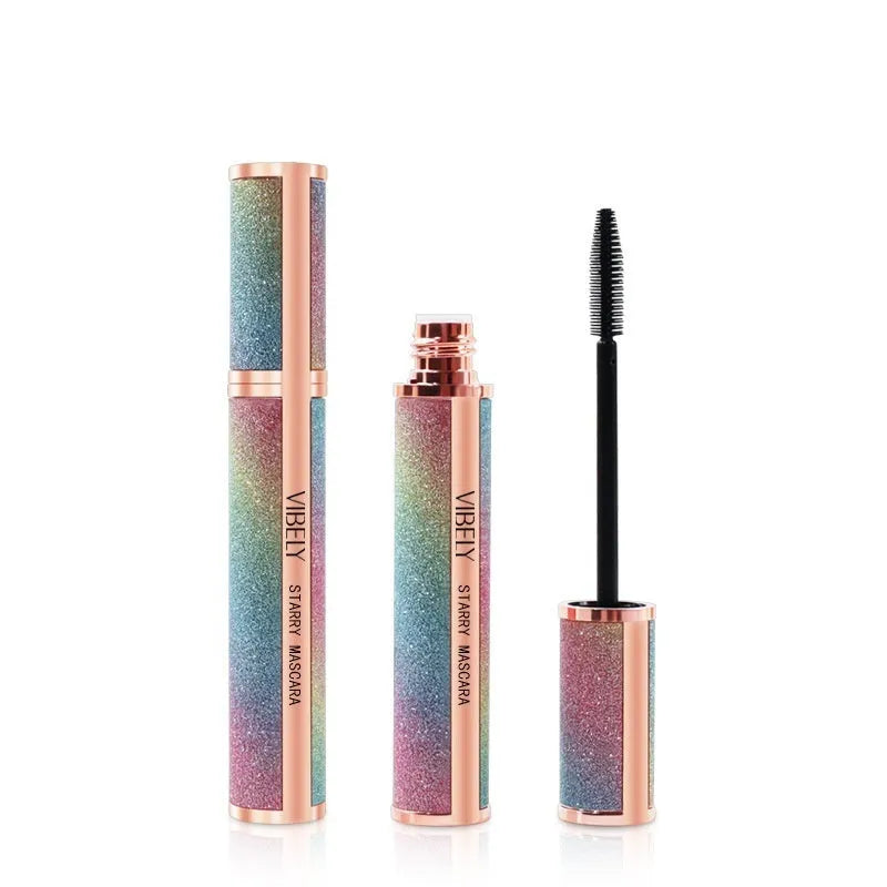 Black waterproof mascara wand with thick curling formula in English packaging