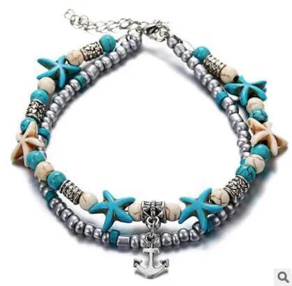 Green blue starfish anklet leg chain with zinc alloy construction on a beach setting