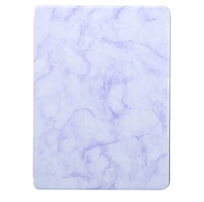 Tri-fold marbling imitation leather iPad case with pen slot in dark gray colour