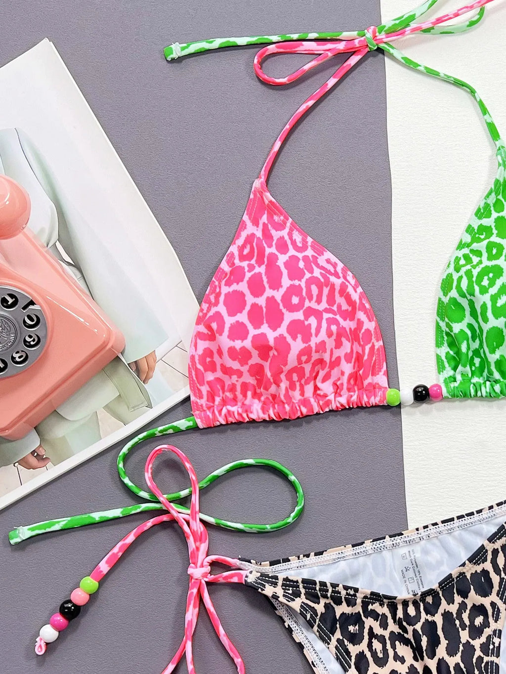 Women's leopard print bikini swimsuit with bra top and briefs