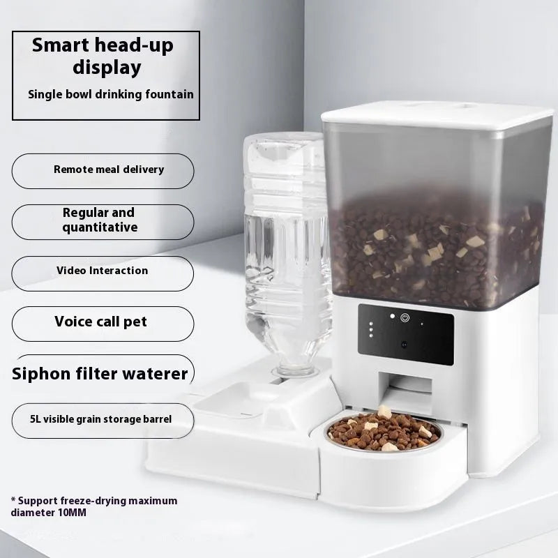 Intelligent pet feeder with stainless steel bowl in four smart models for cats and dogs