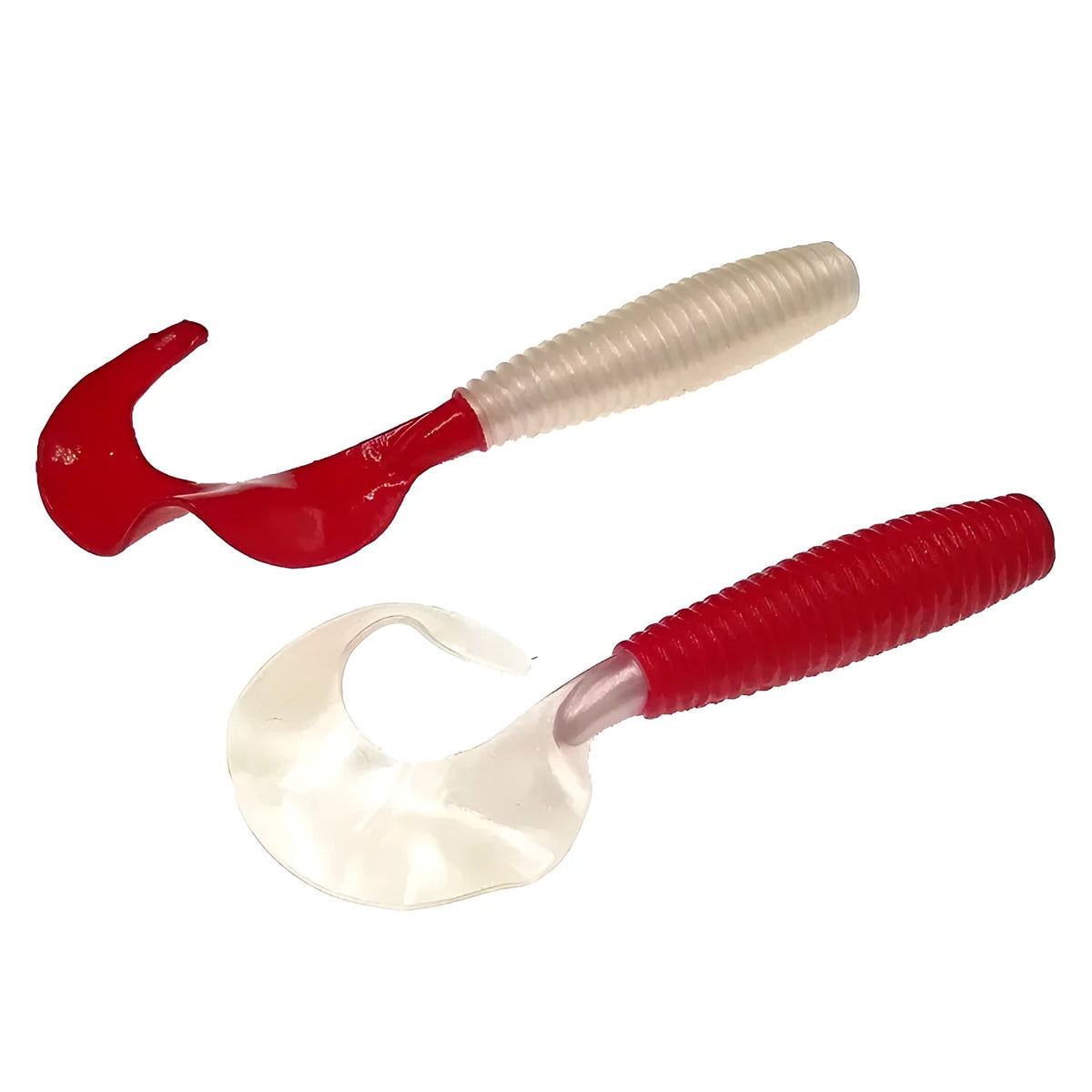 Soft worm rolled tail fishing lure in flash gold colour, 7.5cm size, with segmented PVC body and tapered tail