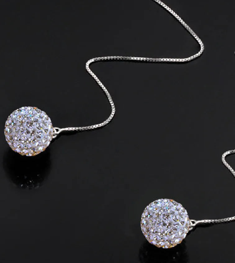 Silver geometric Korean style earrings for women with diamond-processed finish