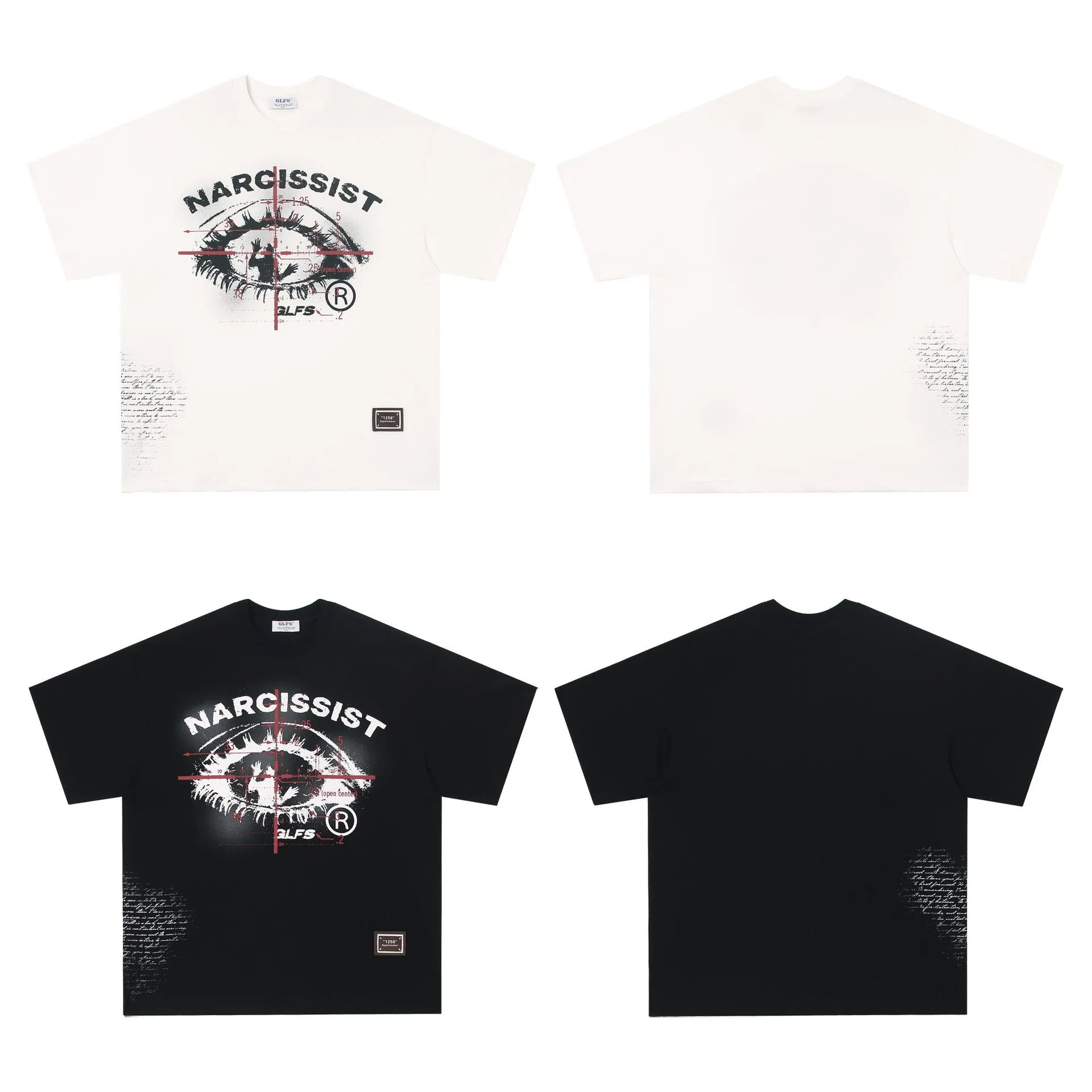 American retro hip hop gothic letter print on a black short sleeve cotton T-shirt.