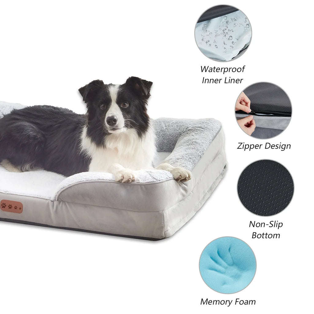 Detachable memory sponge cat bed in light gray cloth with memory foam core, available in sizes S to XL