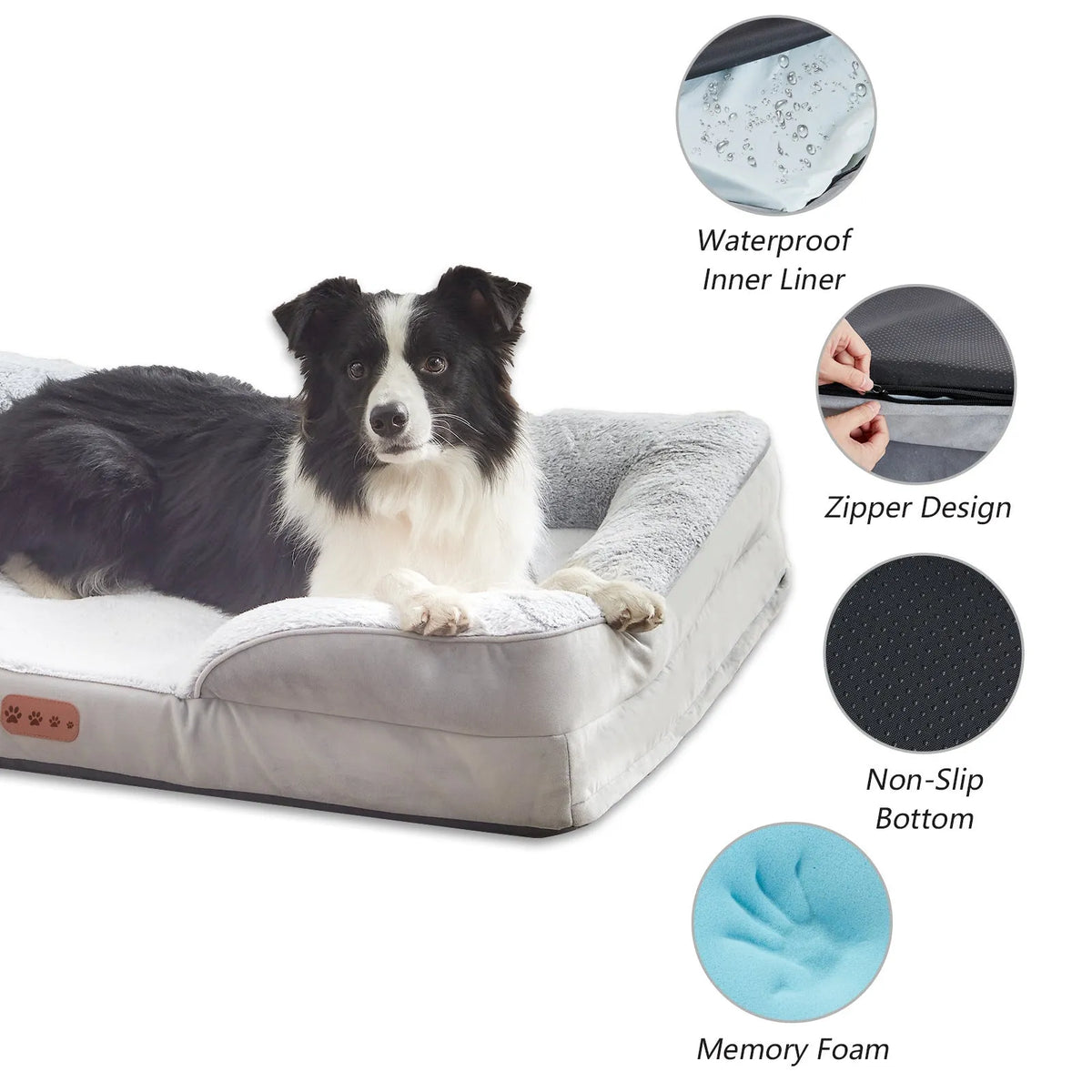 Detachable memory sponge cat bed in light gray cloth with memory foam core, available in sizes S to XL