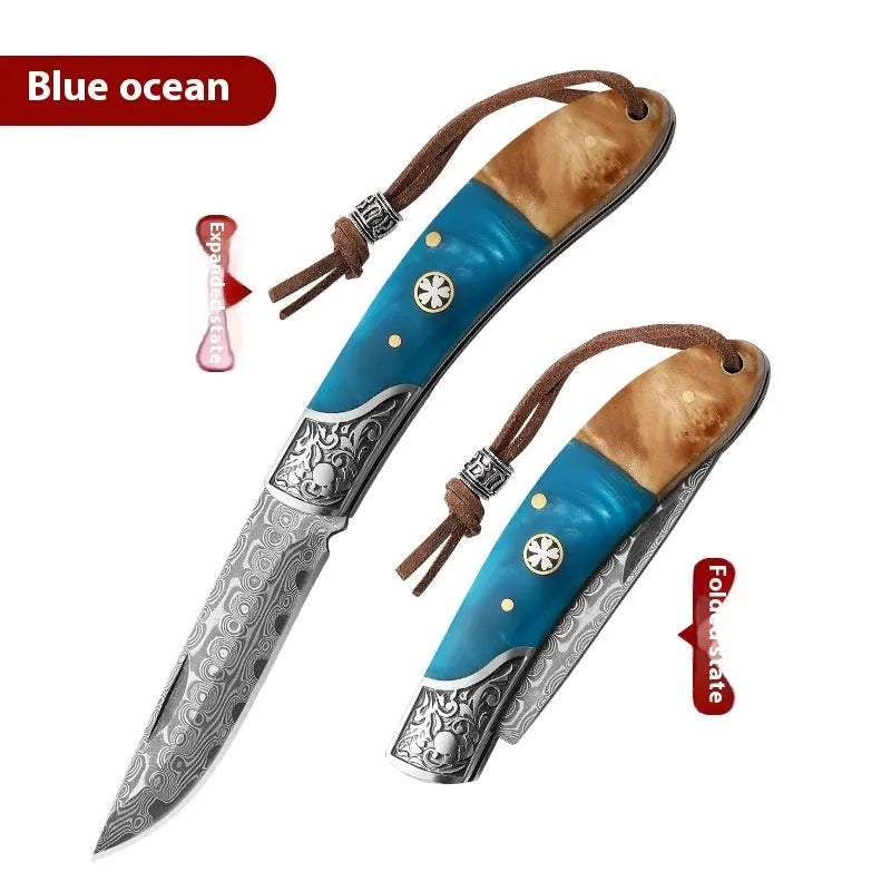 Traditional Chinese folding pocket knife with VG10 steel blade in blue or red