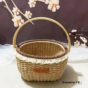 Hand-woven hemp rope basket in natural brown colour measuring 19cm high by 12cm wide