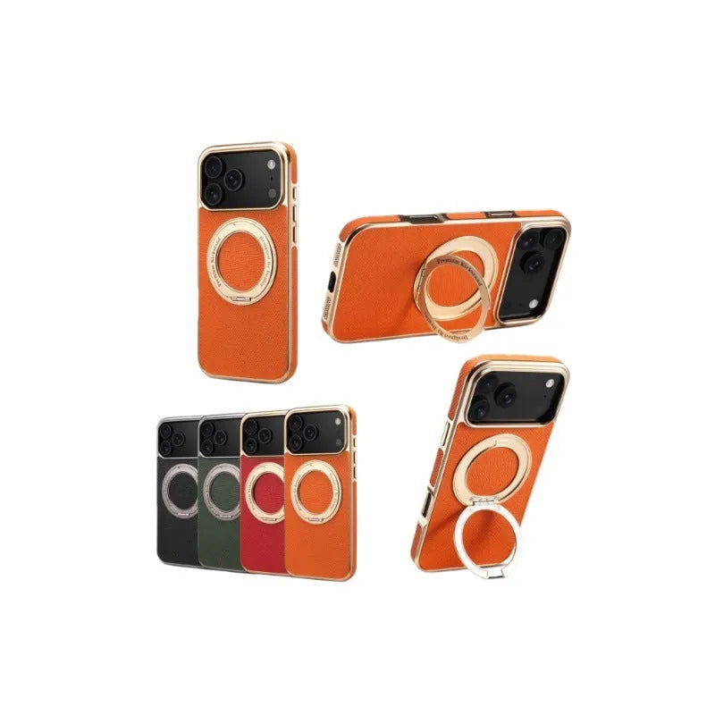 Denior genuine leather electroplating magnetic phone case for iPhone with bracket in four colours