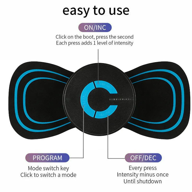 HQ-185 mini electric shoulder and neck massager in black with massage patches