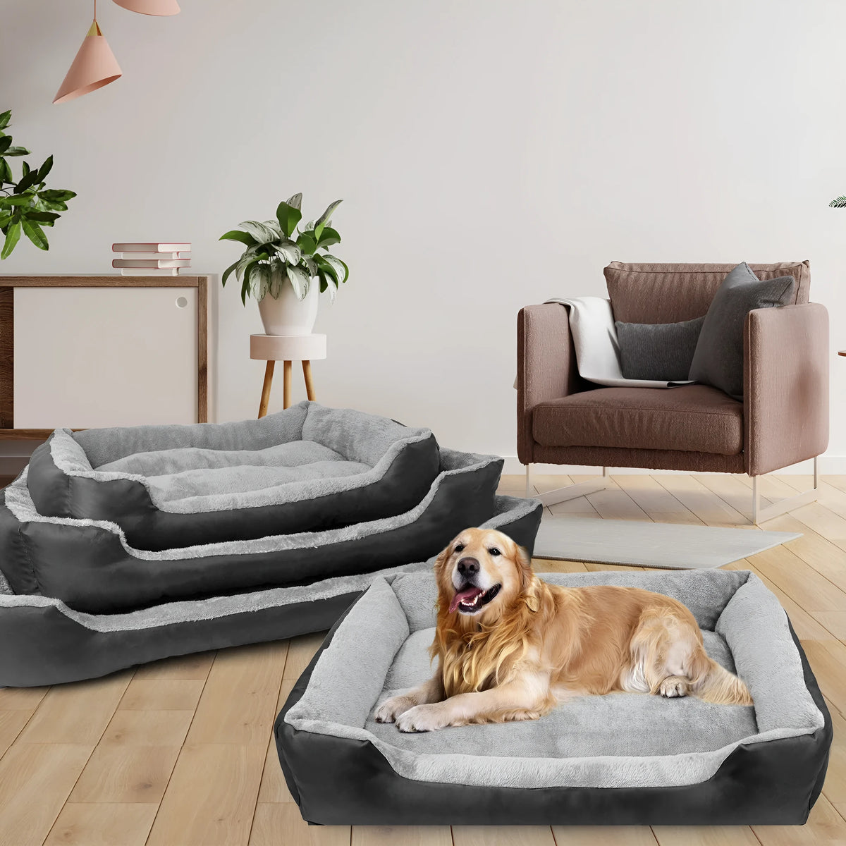Black cloth dog nest bed for medium to large dogs with raised edges, shown in 2XL size