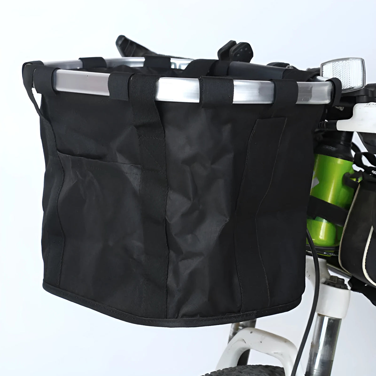 Fashion aluminum alloy folding car basket bag in black and white flowers, Oxford cloth material