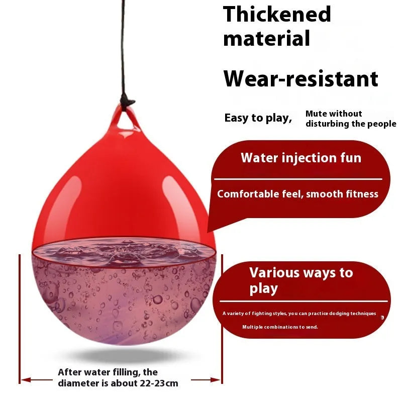 Red water-filled boxing reaction ball with hook rope for martial arts training