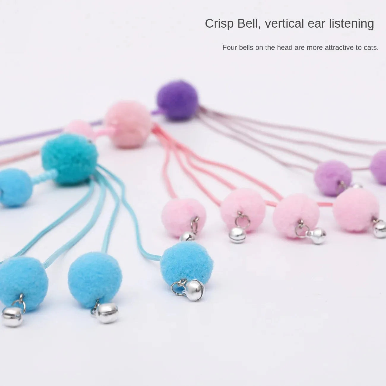 Blue cat toy stick with elastic cord and feather tassel for interactive play