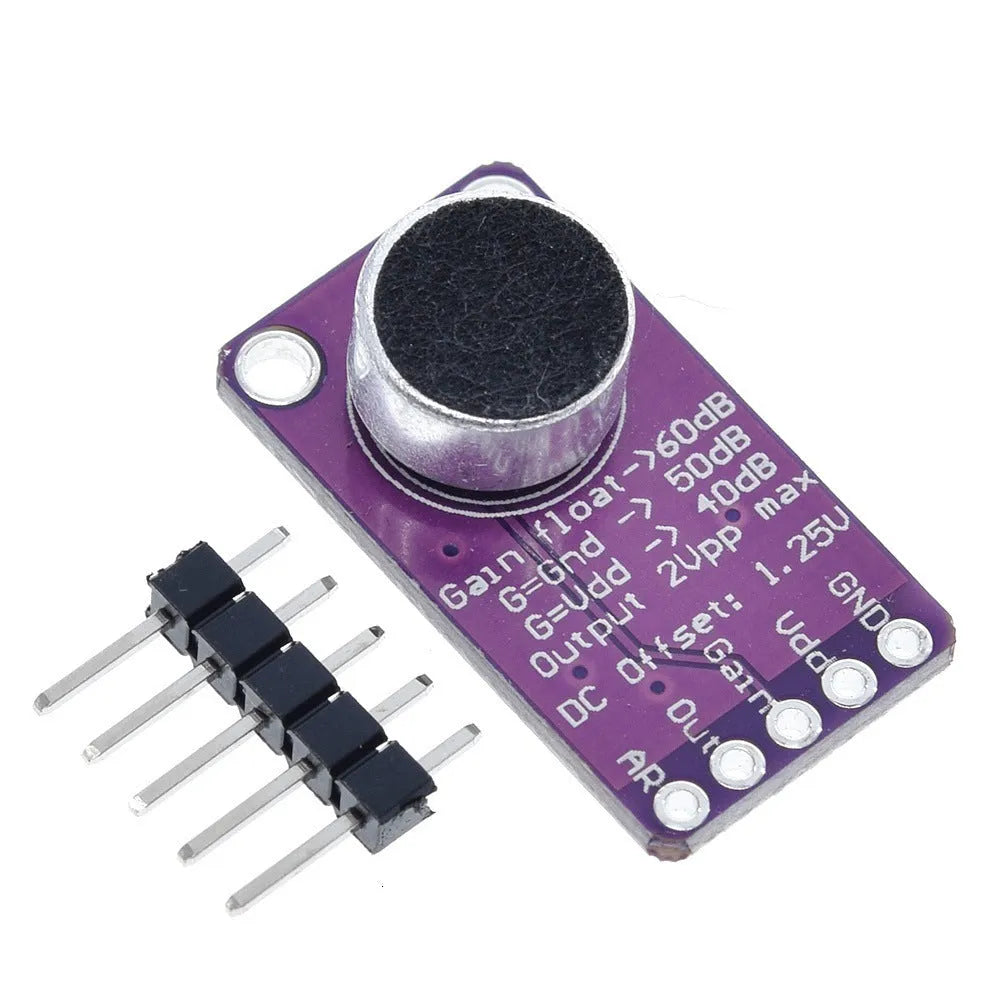 MAX9814 automatic gain control microphone amplifier module with CMA-4544PF-W electret condenser microphone