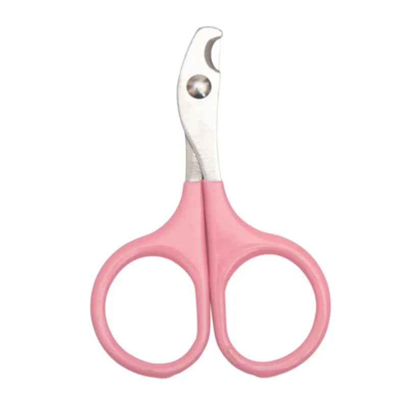 Pet nail clippers with stainless steel blades and coloured plastic and rubber handle