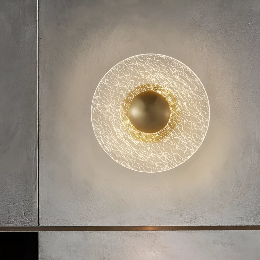 Nordic style designer wall lamp with wrought iron and aluminium frame and acrylic diffuser.