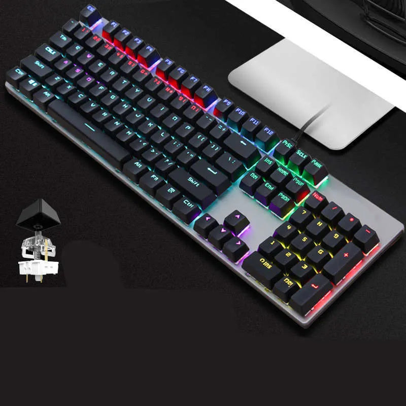 AOC GK410 mechanical keyboard with green axis switches, metal construction, and full 104-key layout