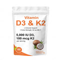 Vitamin D3 K2 softgels 5000 IU with coconut oil in a 180-count bottle, oval 2 cm softgels for easy swallowing